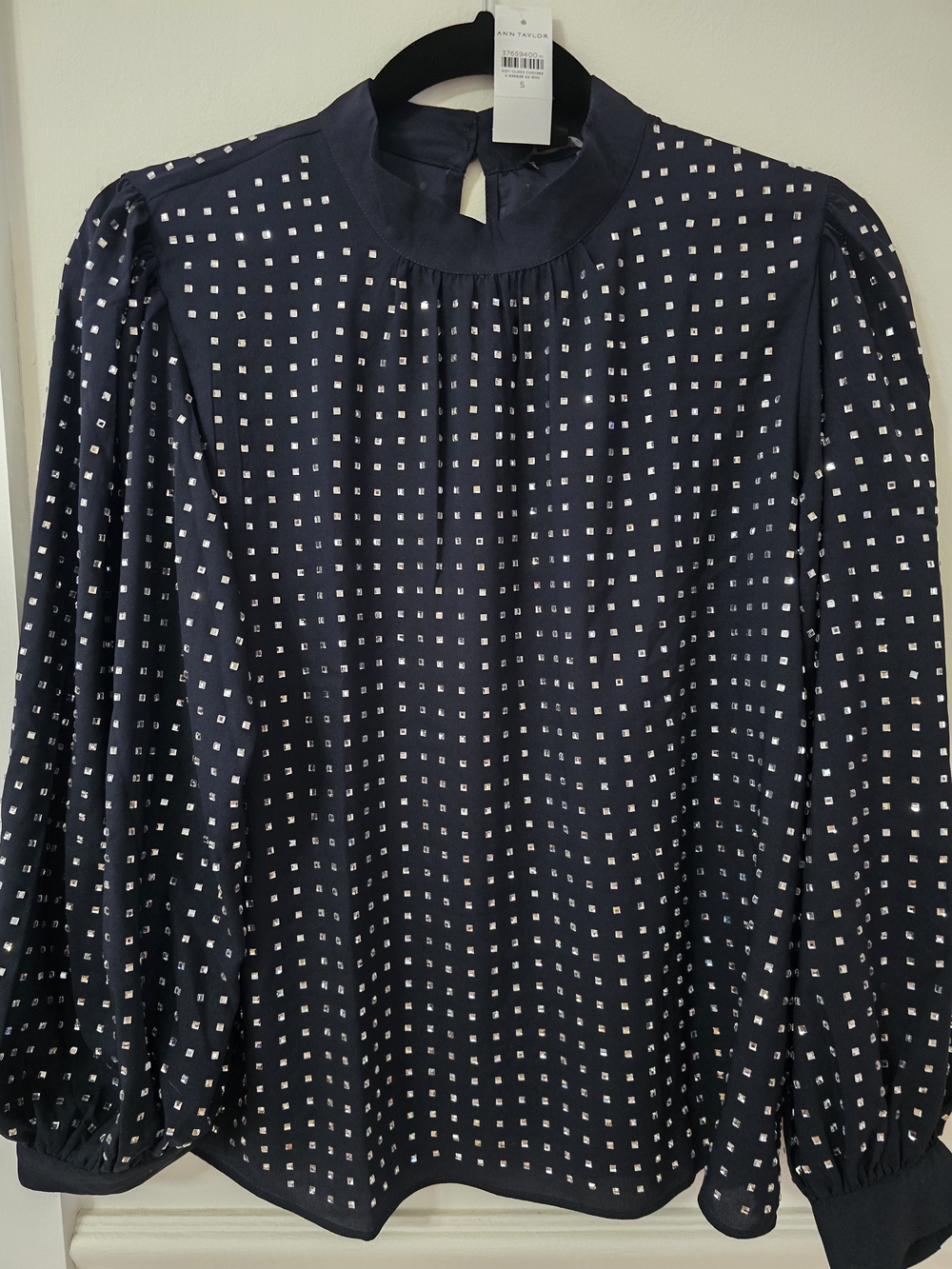 NWT Ann Taylor Navy Square Mirrored Sequins Blouse